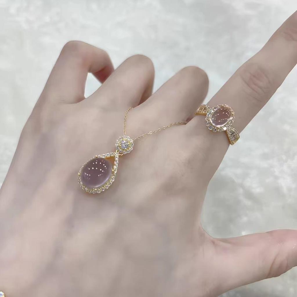 [Purple Rhyme Streamer] French Light Luxury Purple Water Drop Flash Diamond Necklace Bracelet Ring Women's Premium Versatile Set