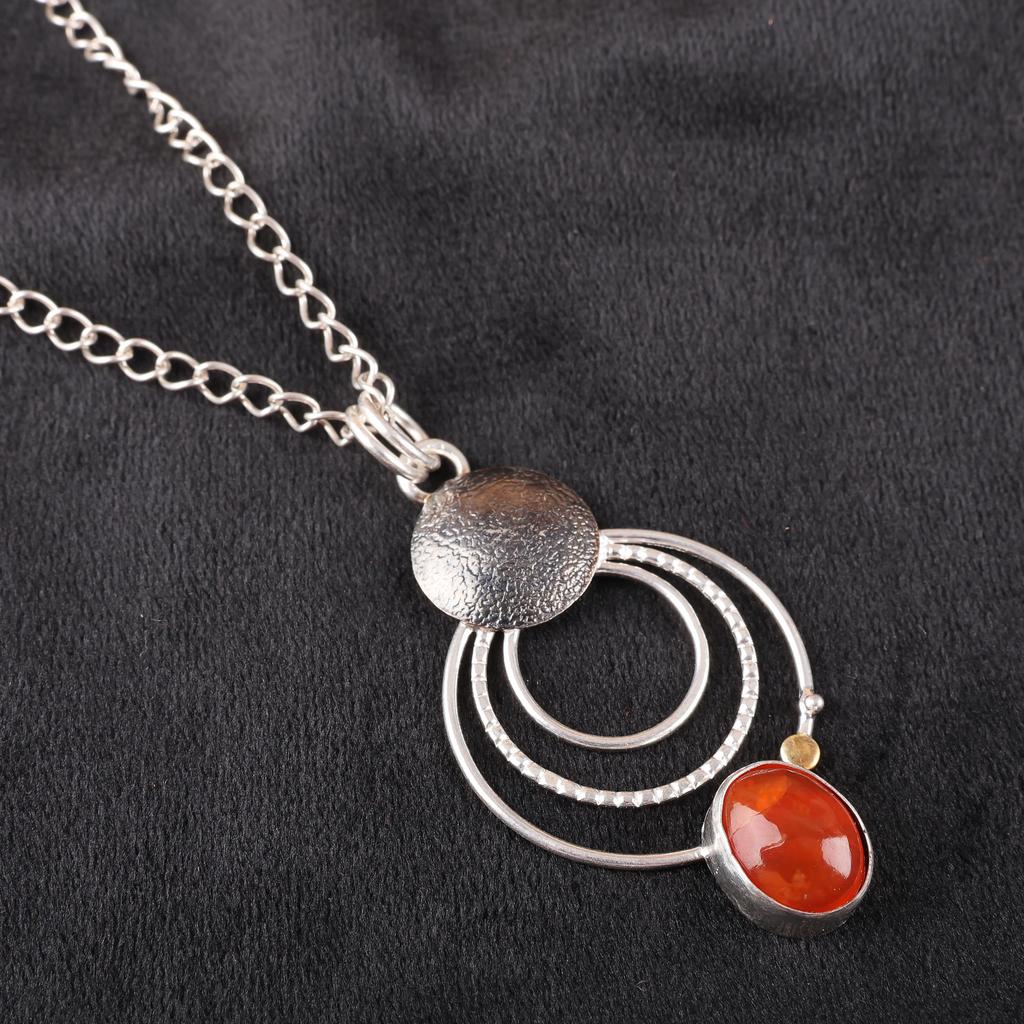Carnelian Gemstone Pendant, Gemstone 925 Solid Sterling Silver Pendant, Handmade Boho Jewelry, Birthday And Anniversary Gift For Her