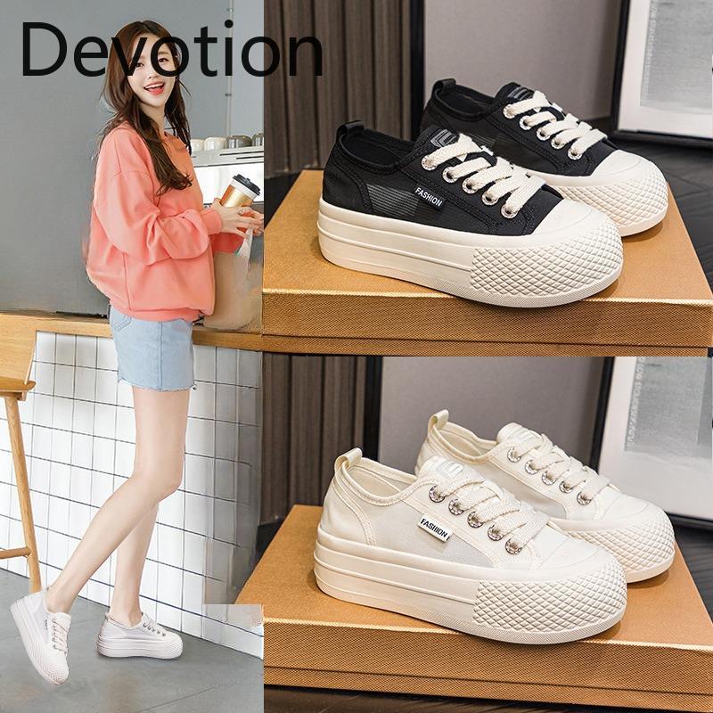 Breathable Shoes Women's Thick-soled Casual Board Shoes Thin Anti-slip and Wear-resistant Shallow Mesh Shoes Devotion