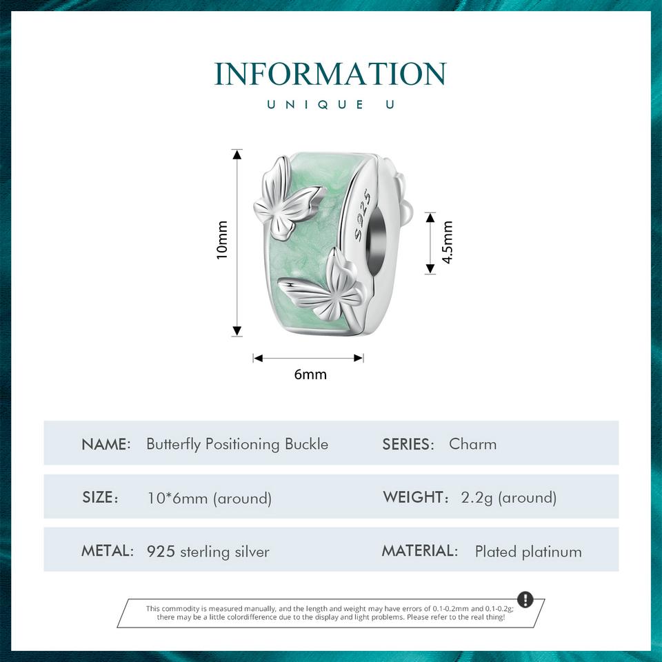 BAMOER 925 Sterling Silver Mint Green Enamel Butterfly Clip Charms Round Beads for Women Original Silver Bracelet Fine Jewelry