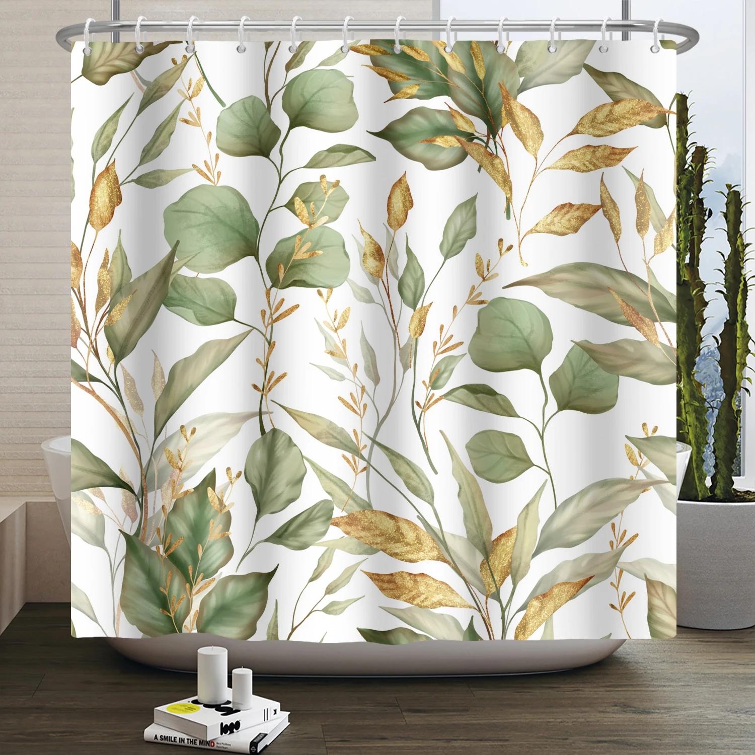 

Watercolor Green Leaf Shower Curtain for Bathroom Vines Plant Nordic Minimalist Polyester Botanic Curtain for Home Hotel 180x240 90X180cm