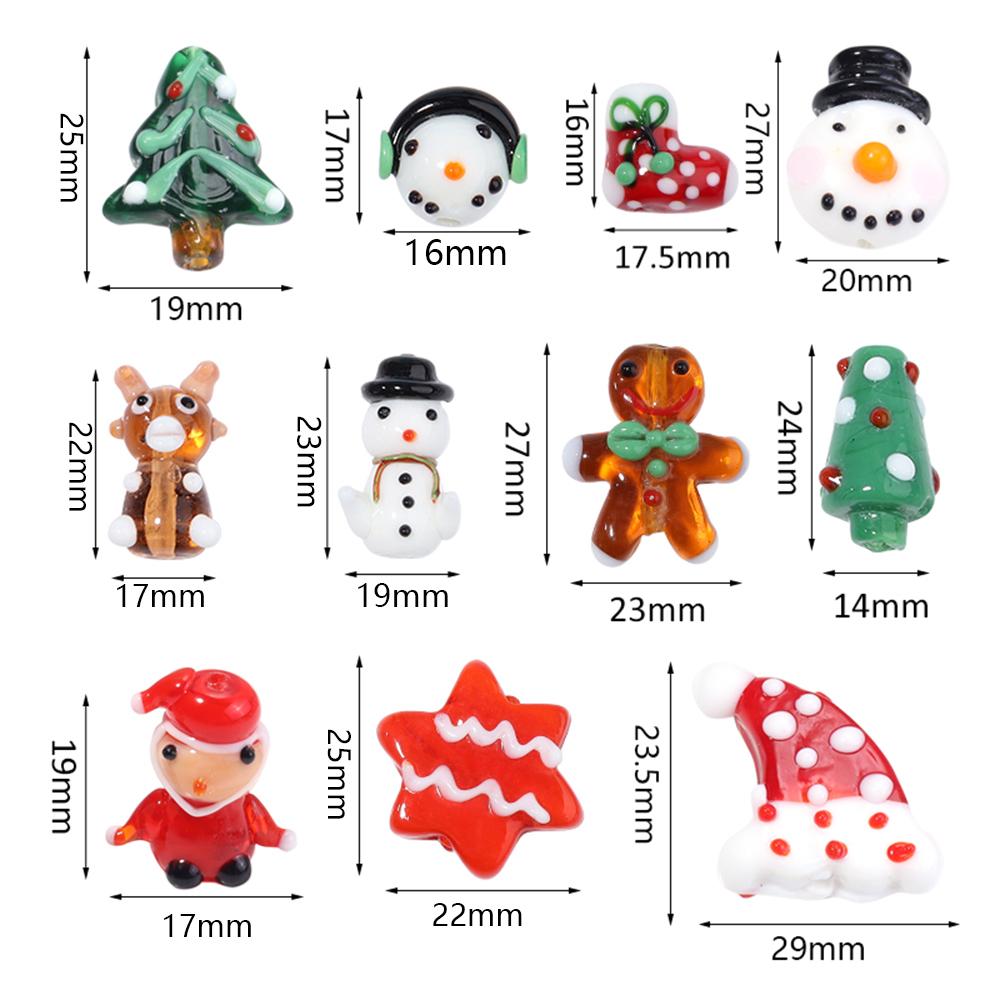 2pcs/lot Christmas Series Lampwork Beads Cute Santa Claus Snowman Xmas Tree Loose Glass Beads For DIY Jewelry Making Accessories