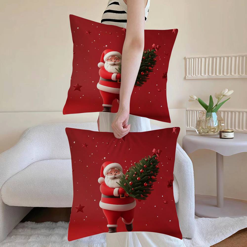 Santa Claus Pillow Case Sofa and Living Room Decorative Cushion Covers Dust-proof and Mite-proof Invisible Zipper