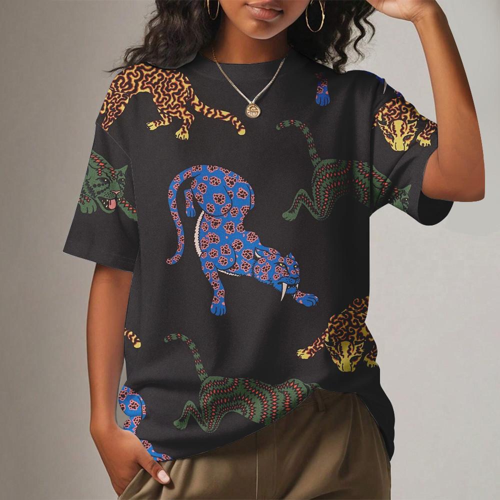 

Модный простой женский большой элегантный топ с 3D животным принтом, лето 2024, крутая и удобная уличная футболка с круглым вырезом для отдыха M