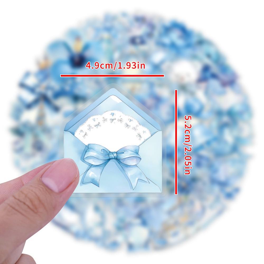 60 Blue Bow Flower Stickers: Transparent PET for Phone Cases, Suitcases & Diaries
