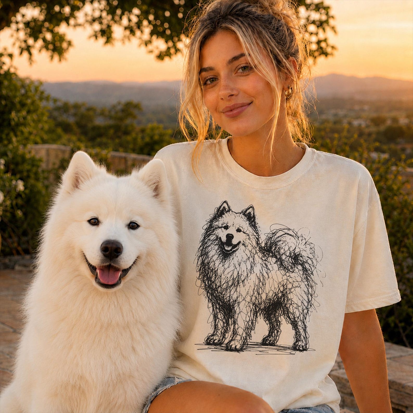 Samoyed Line Art Shirt, Minimalist Scribble Samoyed Sketch Tee, Abstract White Dog T-Shirt, Samoyed Mom Gift, Artsy Dog Tee S