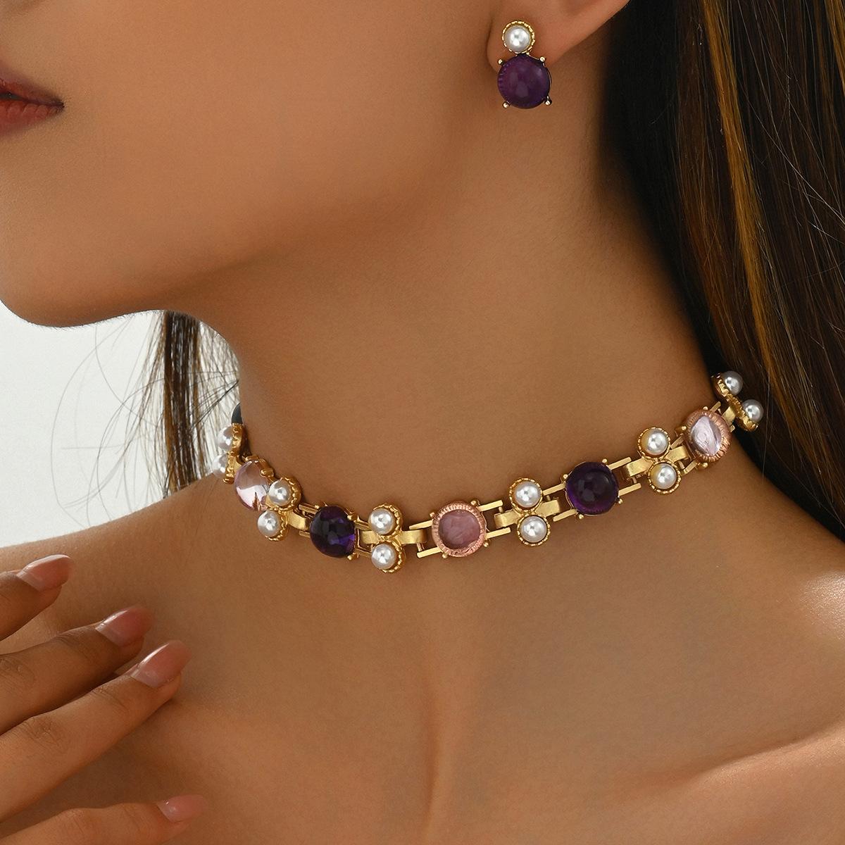

Sweet and Fresh Jewelry Set Women s Stud Earrings Jewelry Set Geometric Design Necklace Neck Chain