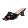 High-heeled Slippers Women's Summer 2025 New Internet Celebrity Mid-heeled Shoes Mother Fashion Square Heel Thick-heeled Slippers Outer Wear One-wor