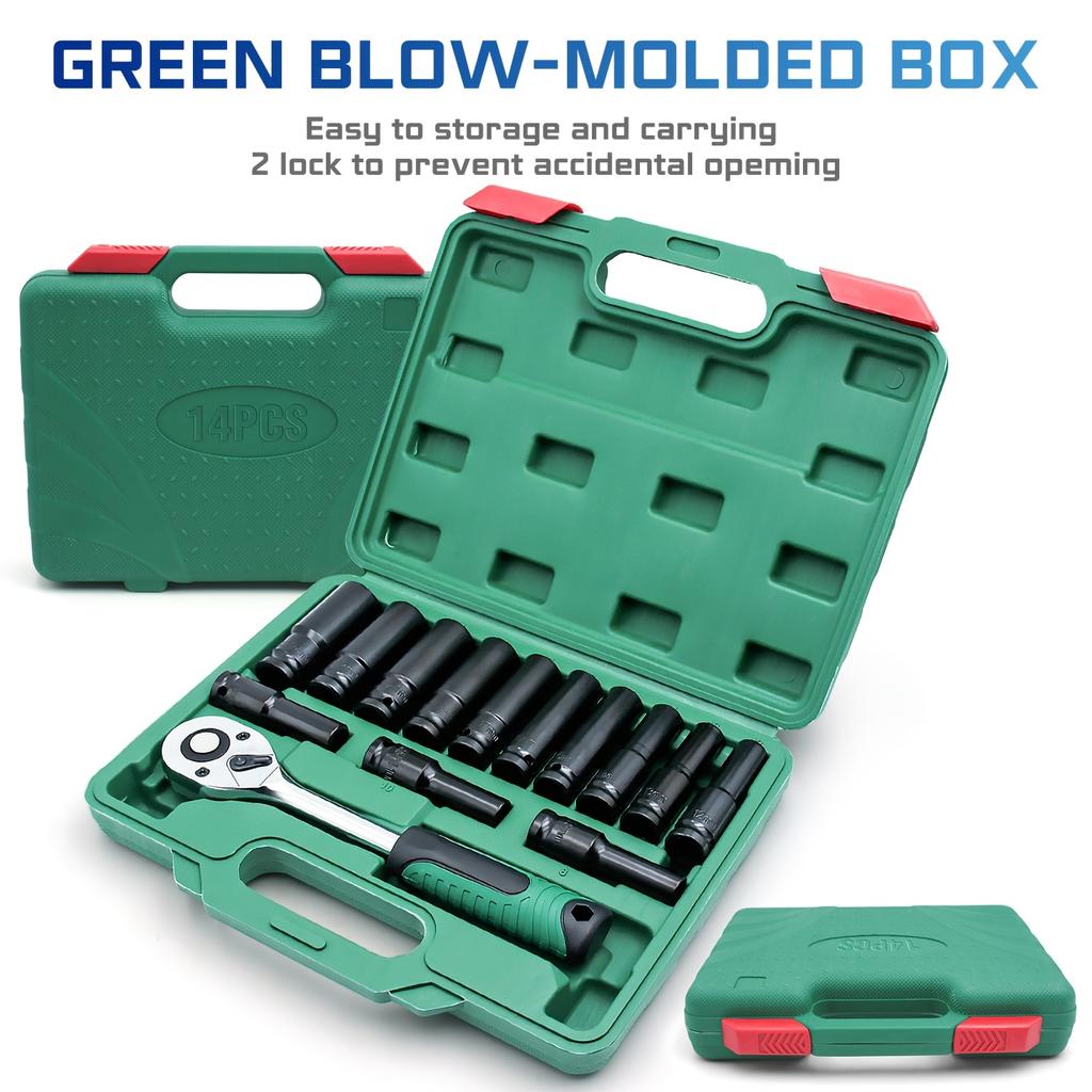 14 Pieces 1/4 Inch Drive Socket Ratchet Wrench Set, with Bit Socket Set Metric for Auto Repairing and Household