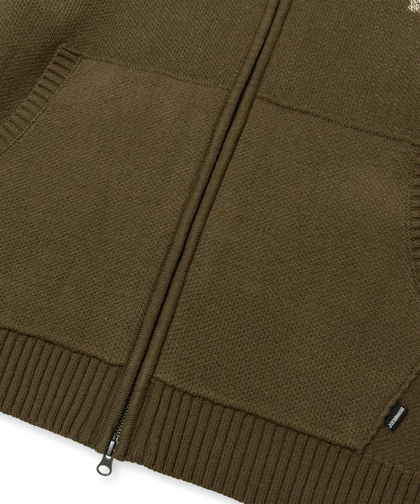 Brownbreath Tag Knit Hood Zip Up - Brown