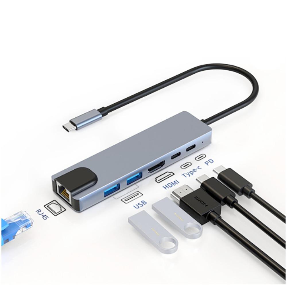 

6in1 USB C Hub with Ethernet Port for Phone Tablet Switch Game Console Multi Function Dock 5In1 (100M)