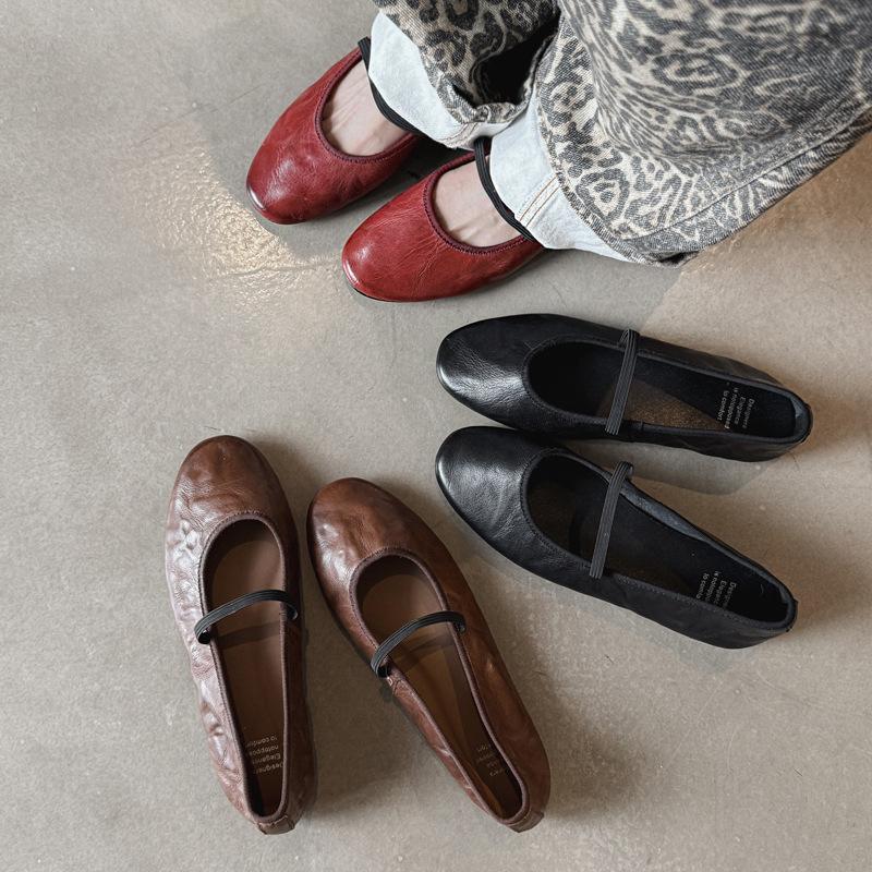 Sheepskin version~ Handmade old ballet shoes retro soft-soled grandma shoes soft leather flat-soled shallow mouth lazy single shoes summer
