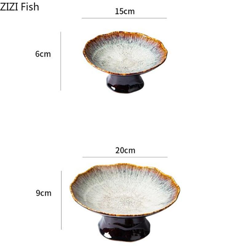 Chinese Style High Legged Dim Sum Plate Vintage Ceramic Fruit Plate Household Living Room Candy Snack Plate Kitchen Tableware
