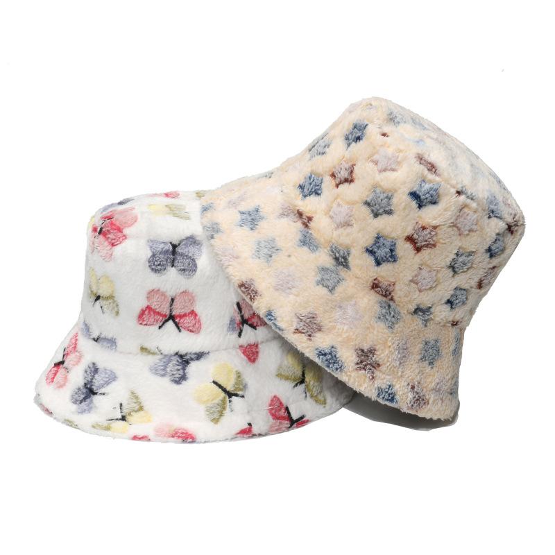 1pc Women Fleece Bucket Hat with Butterfly Print,Casual Windproof Warm Hat for Autumn/Winter Suitable for Outdoor Travel Holiday