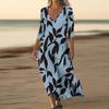Dresses For Womens Vintage Print Tunic Waisted Midi Dress Summer Casual  3/4 Sleeve Dress