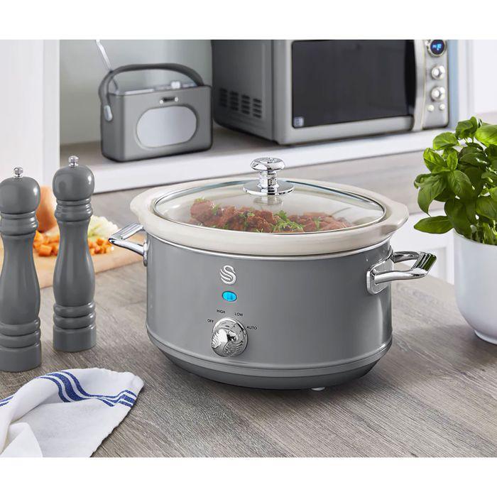 Retro Slow Cooker 3.5l Removable Non-stick Ceramic Pot, Vintage Swan Sf17021grneu 200w Grey