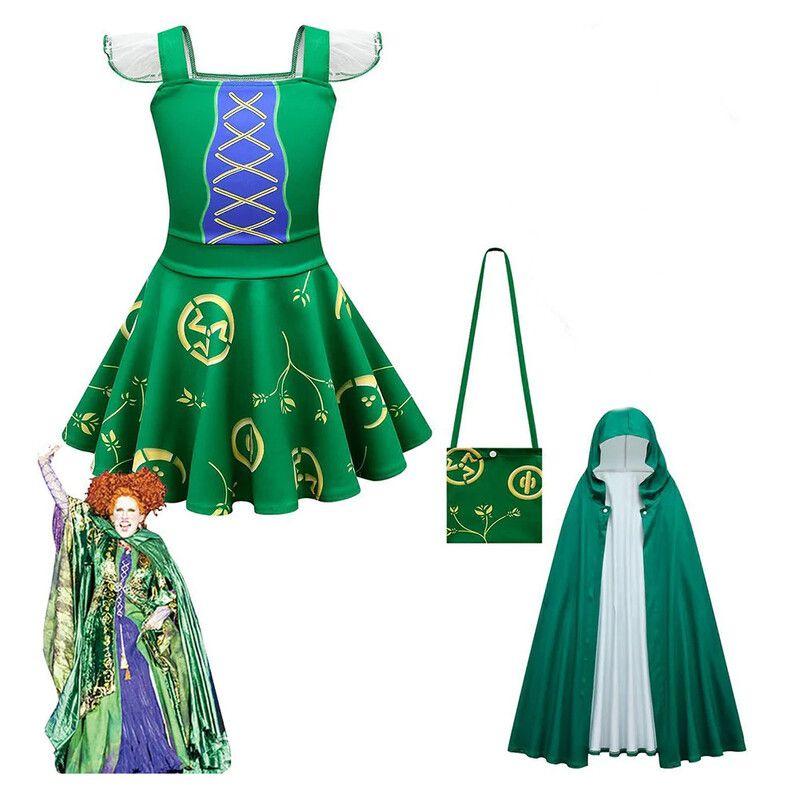 Kids Pocus Hocus Winifred Sarah Sanderson Cosplay Halloween Costume Outfit Suit