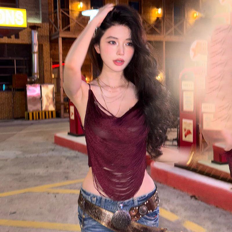 # Sisjuly# Hong Kong Style Sexy Gyaru Good to See Screaming Lines Hanging Design Beauty Back Cami Women Summer