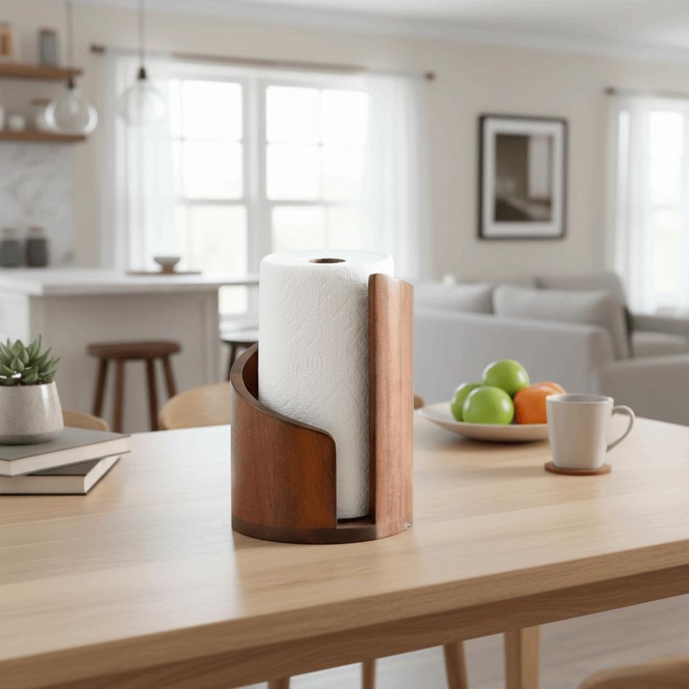 Wooden Kitchen Paper Towel Holder Freestanding Countertop Napkin Roll Organizer for Dining Room Decorative Tissue Storage Rack
