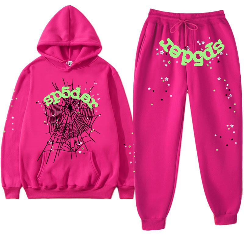European and American Trendy Hip-hop Singer Letter Sp5der Printed Couple Sweater Men's and Women's Hoodies Sweatshirt Set