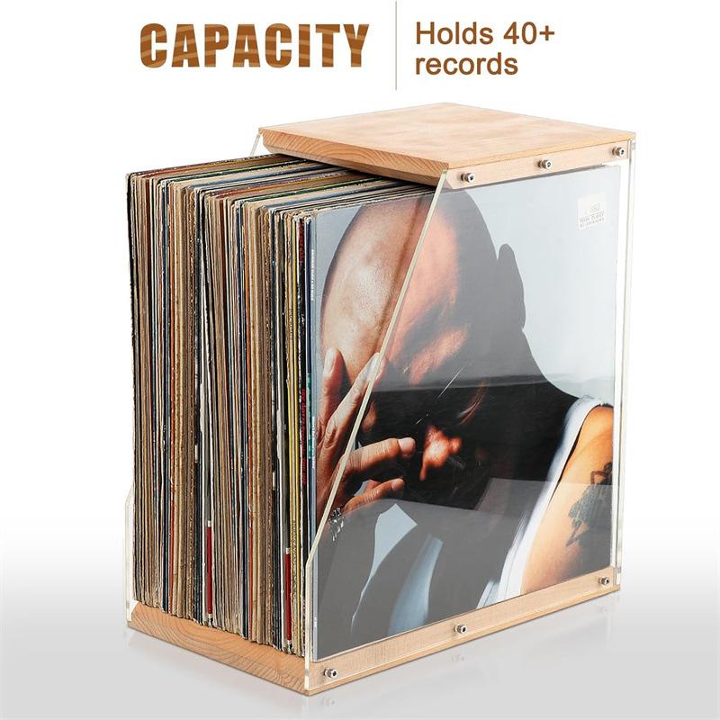 Wooden Record Rack Desktop Ornament Transparent Vinyl Record Display Rack Cassette Book Storage Box Solid Wood Organizer