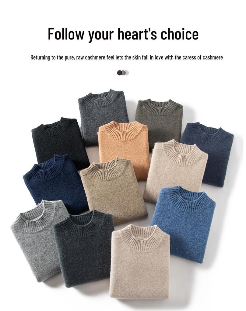 Men's High Neck Thickened Cashmere Sweater: Loose Fit, Plus Size, Warm Knit Base Layer for Autumn/Winter.