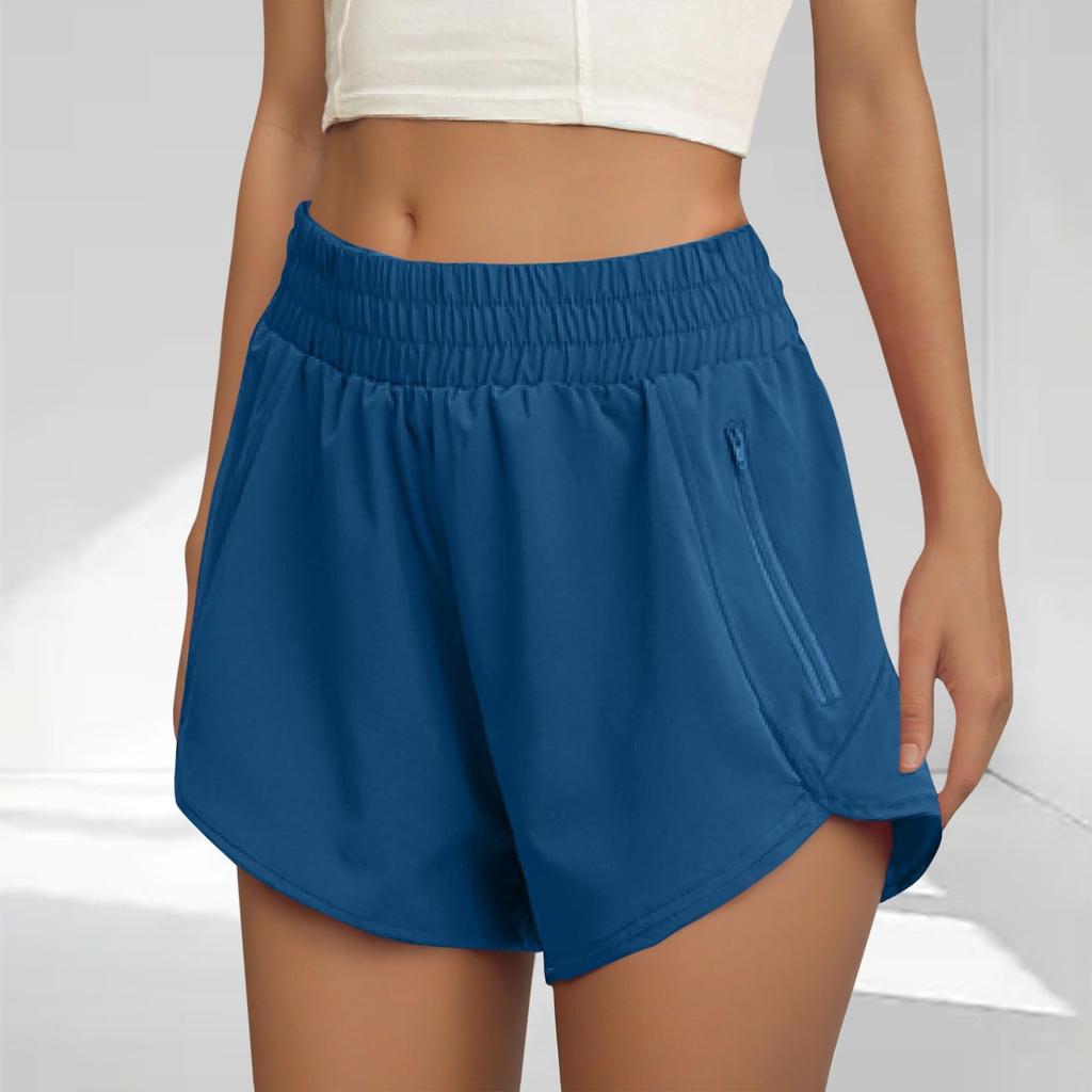 Women's Athletic Shorts High Waisted Running Solid Shorts With Zip Pocket Workout Shorts