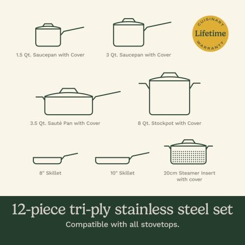 Cuisinart MCP22-24N MultiClad Pro Stainless Steel Open Skillet 12-Piece Set, Silver (ZPV-1842)