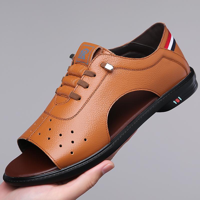 

Fashion Breathable Men Sandals Summer Fashion Leather Outdoor Casual Business Sandals Lightweight All-match Men Stylish Hollow Out Shoes 38 коричневый