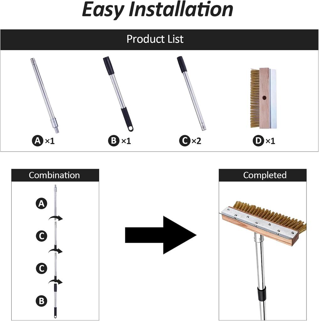 Pizza Oven Brush Grill Cleaning Brush with Scraper and 1.6m Long Handle Pizza Oven Accessories Pizza Oven Tool