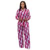 African Fashion Stripe Printed Two Piece Set Women Spring Autumn Casual Button Long Sleeved Shirt Wide Leg Pants Set