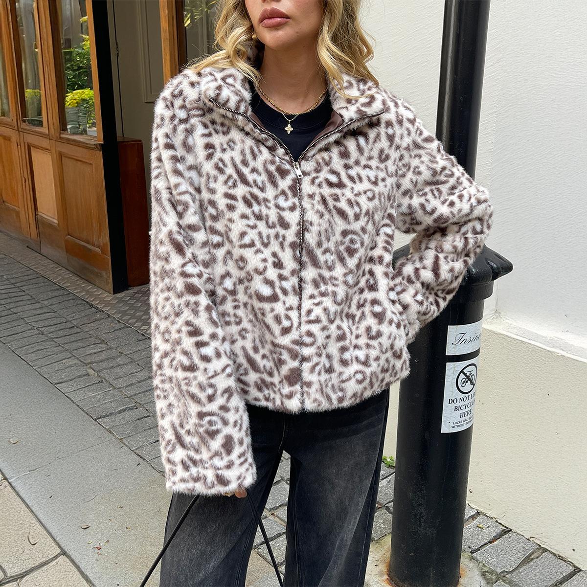 

Kaikuo Трансграничное Европейское Элегантное Пальто-куртка с Леопардовым Принтом из Плюша с Длинным Рукавом Женское 2025 Осень и Зима S абрикосовый