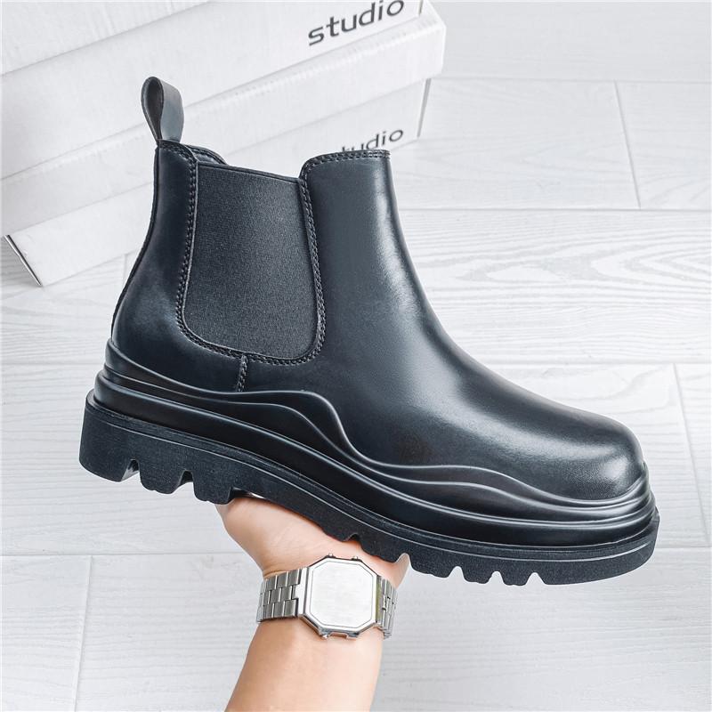 Luxury Brand Platform Men Boots Genuine Leather Chelsea Boots For Men Spring Autumn High Top Chunky Sneakers Male Short Boots