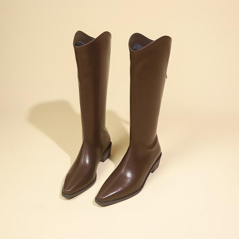 

Новые женские туфли женские сапоги на молнии толстые высокие каблуки с острым носком простые осенне-зимние сапоги сапоги до колена 37 коричневый