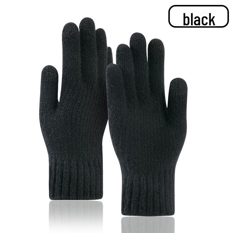 Men's Thick Knitted Wool Touchscreen Cycling Gloves - Warm, Cold-Proof, Plus Velvet for Winter Outdoor Use