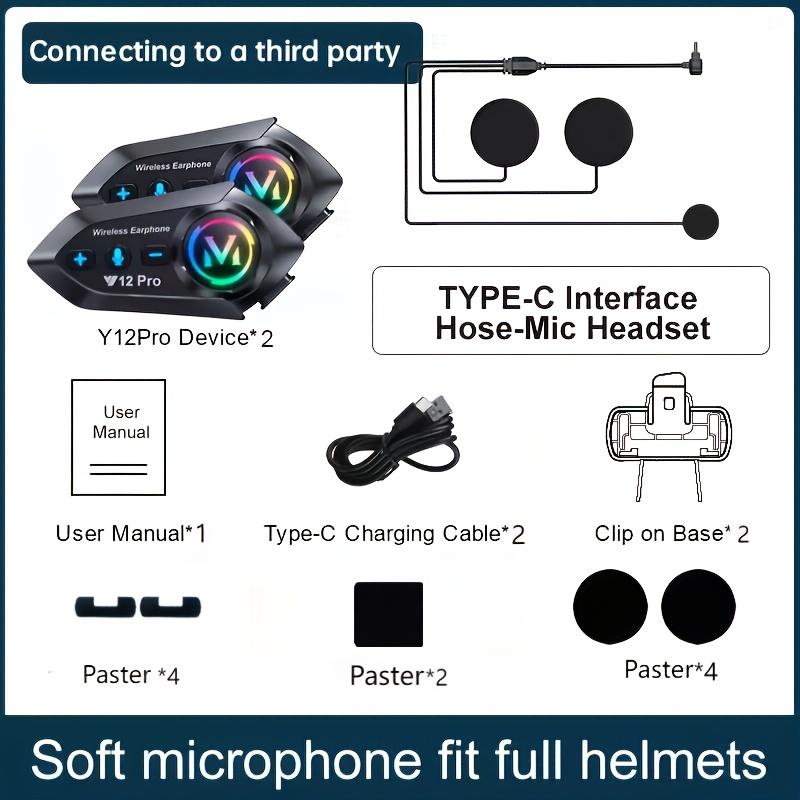 

Bluetooth Y12 Pro Мотоциклетная гарнитура-интерком IP56 Водонепроницаемая Дальность 300 м Шумоподавление CVC 2PCS Soft Mic(500M Intercom)