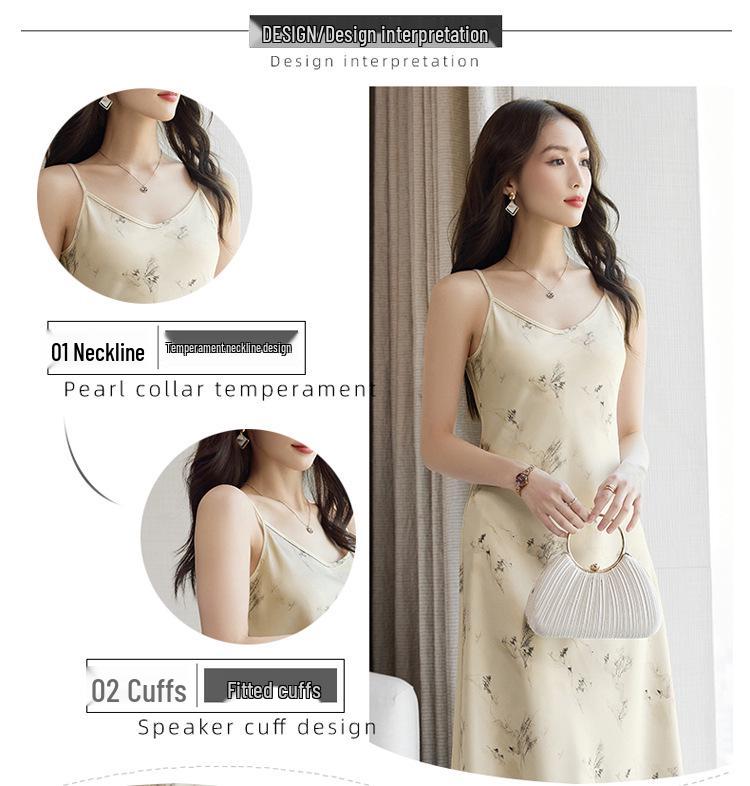 Satin Chinese Retro Floral Slim Fit Camisole Dress - Women's Summer 2026 Collection