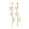 Sweet Pink Cherry Blossom Flower Long Tassel Drop Earrings for Women Gold Color Enamel Floral Dangle Earrings Vacation Jewelry