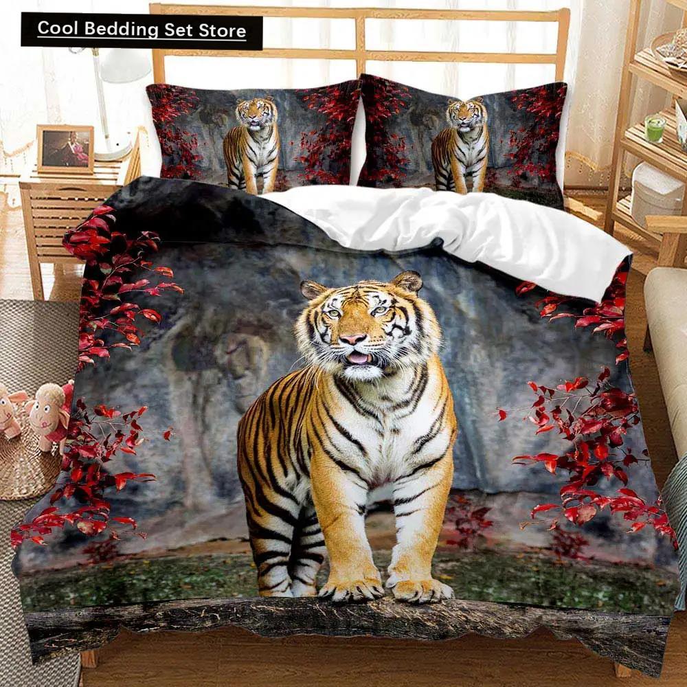 Zestaw poszwy na kołdrę Tiger Twin dla chłopców mężczyzn z nadrukiem dzikich zwierząt zestaw pościeli zwierzęcy poliestrowy pokrowiec na kołdrę podwójny queen king size
