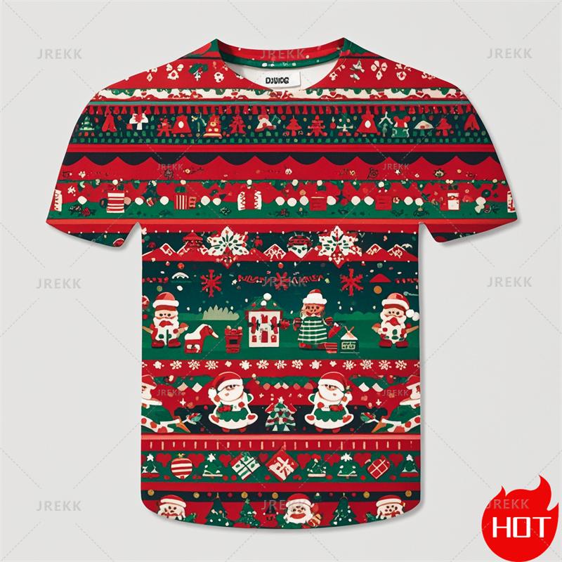 New Fashion 3D Print Happy Christmas Men Casual Short Sleeve
