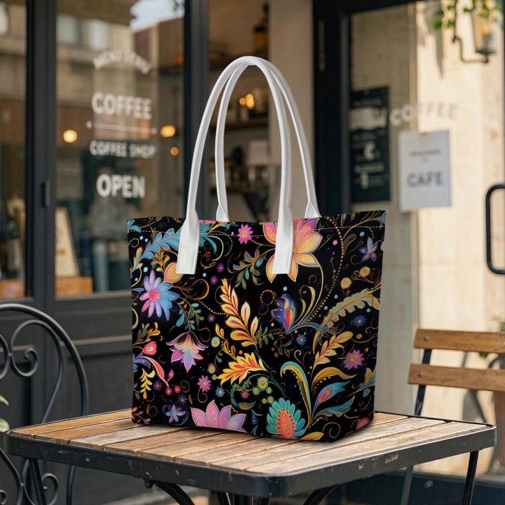 Floral Pattern Tote Bag Casual Shoulder Bag for Daily Commute Shopping Use