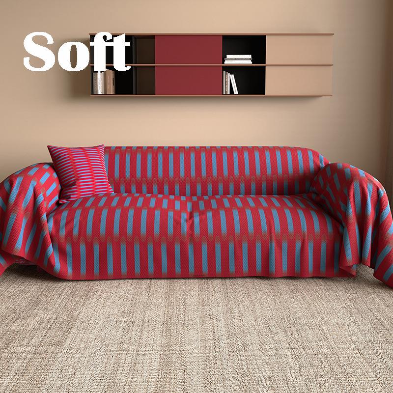 Manta y Funda de Sofá Rayada Lujo Gama Alta Prueba de Polvo Todas las Estaciones Universal Para Apartamento de Alquiler Almohadilla Protectora Antideslizante para Muebles 180x380cm