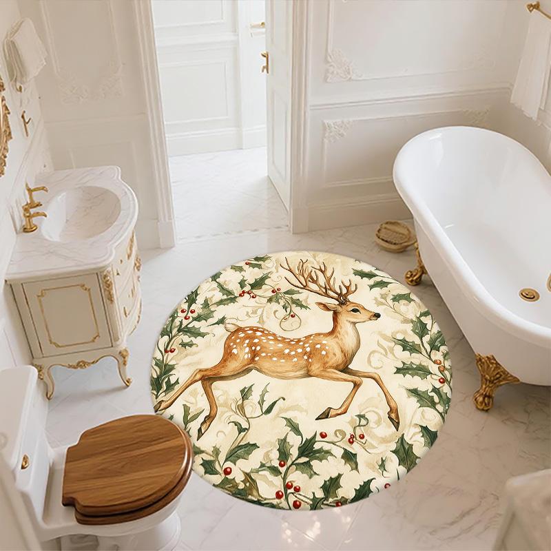 Laufendes Reh,Runder Teppich,Teppich für Wohnzimmer Schlafzimmer Sofa Spielzimmer Dekor,Rutschfeste Fußmatte