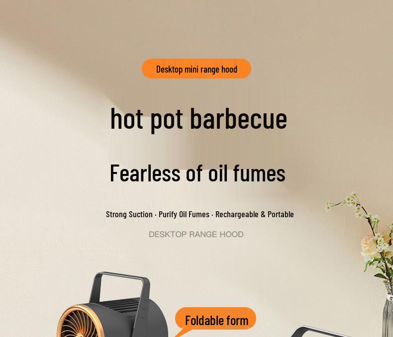 Portable High-Suction Desktop Range Hood for Kitchen, Camping, Hot Pot, and Barbecue Smoke Extraction