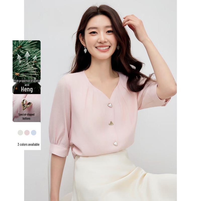 

Women s French Elegant V-neck Mid-sleeve Blouse M