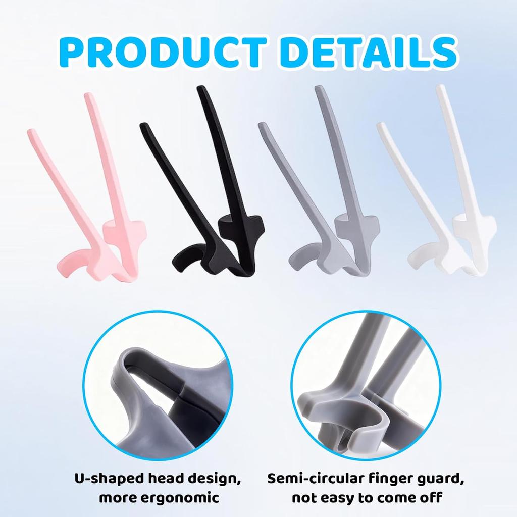 Finger Chopsticks for Snacking, 8 Pack Snack Chopsticks for Clean Hands, Reble Chip Grabbers for Fingers, Includes White, Gray, Black, Pink
