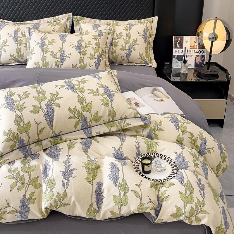 Vierteiliges Retro-Pastoral-Set aus reiner Baumwolle mit Bettwäsche und dreiteiligem Bettbezug aus verdickter, gebürsteter Baumwolle