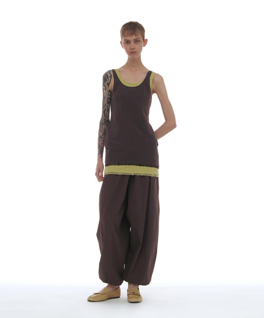 Partimento Woman Pwc Lace Trim Two-In-One Sleeveless Dress Top_Charcoal