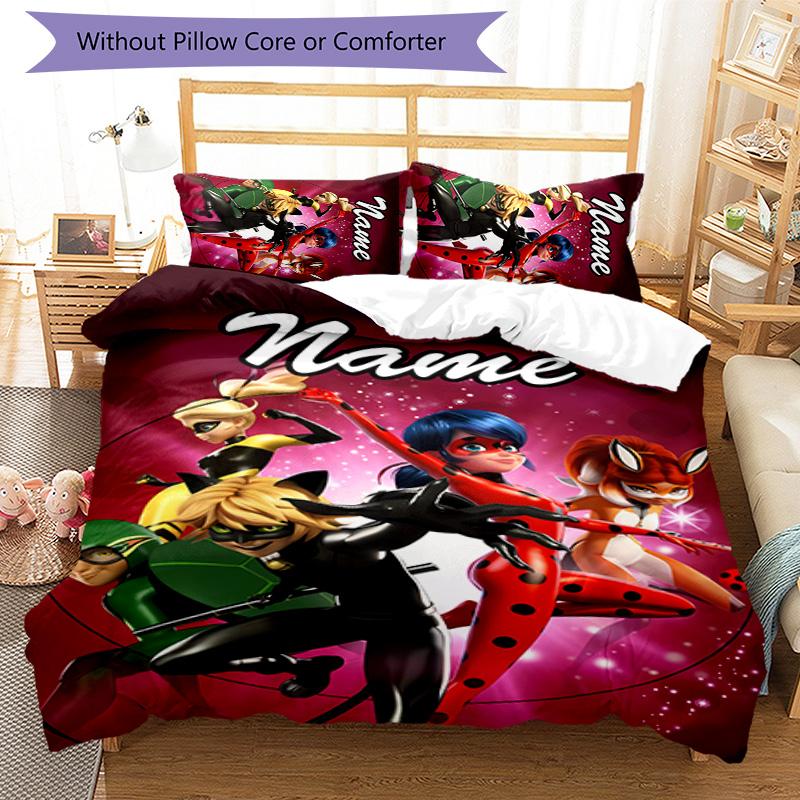 3pcs Ladybug3 Cover Set - Personalized Name, HD Printed Bedding with 1 Cover and 2 Pillowcases - Perfect for Home Decor, Easy Care