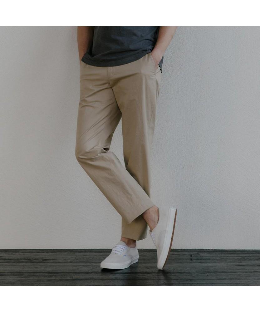 NOTIG Flat-Tuck Cotton Chino Pants Beige